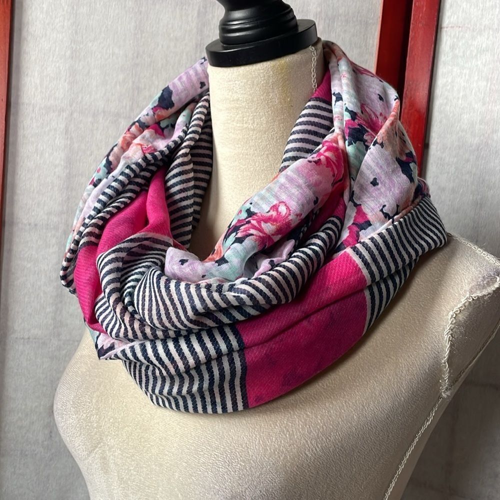 Infinity Scarf Floral Striped Lightweight Pink & Multicolored (One Size) - Picture 7 of 11